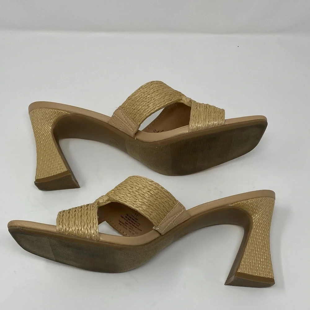 A New Day Tia Beige Woven Heeled Mules